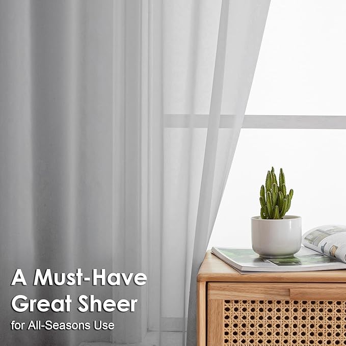 OVZME Light Grey Sheer Curtains 72 Inches Long 2 Panels - Soft Light Filtering Window Sheer Panels for Living Room/Bedroom, Top Dual Rod Pocket, 1 Pair, Each 42Wx72L Inches