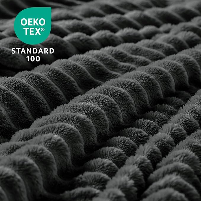 BEDELITE Fleece Throw Blanket for Couch – 3D Ribbed Jacquard Soft and Warm Decorative Fuzzy Blanket – Cozy, Fluffy, Plush Lightweight Charcoal Grey Throw Blankets for Bed, Sofa, 50x60 inches