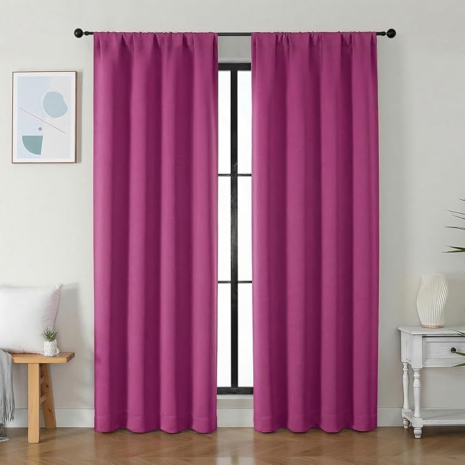 Simplebrand Ava Hot Pink Blackout Curtains for Bedroom 84 Inch Length 2 Panels Set, Solid Thermal Insulated Privacy Nursery Window Treatment Curtains Blackout Drapes, W40 x L84 Inch, Hot Pink