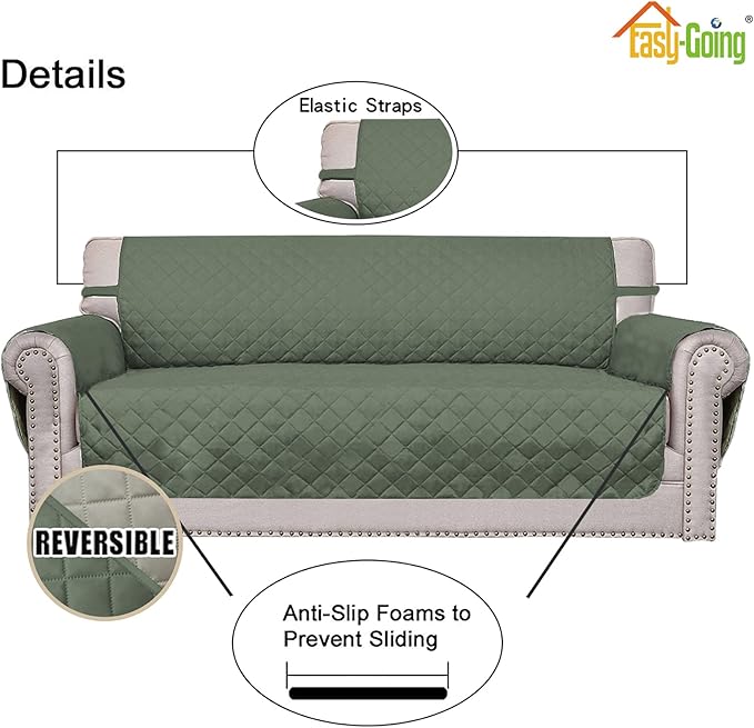 Easy-Going Oversized Chair Sofa Slipcover Reversible Sofa Cover Water Resistant Couch Cover Furniture Protector Cover with Elastic Straps for Pets Dog (Oversized Chair, Greyish Green/Beige)