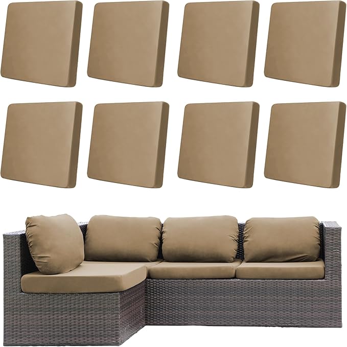 8Pcs Outdoor Cushion Covers, Patio Cushion Covers,Stretch Elastic Slipcovers, Replacement Washable & Reusable Furniture Protector for Patio Couch (Khaki,Cover Only)