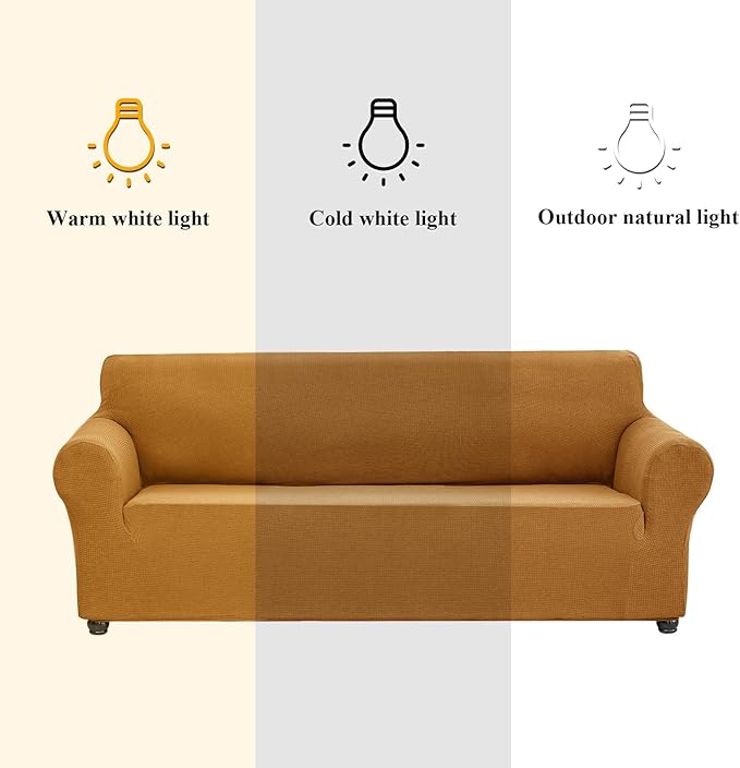Joccun Stretch Couch Cover Slipcovers, 1-Piece Sofa Covers for 3 Cushion Couch Spandex Jacquard Washable Furniture Protector Cover for Living Room,Kids,Pets(Sofa,Gold)