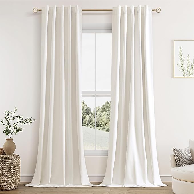 Guken Ivory Linen 100% Blackout Curtains 90 Inch Length 2 Panels Set for Living Room Bedroom Back Tab Thermal Insulated Black Out Linen Drapes Room Darkening Window Curtains 40 Inches Wide