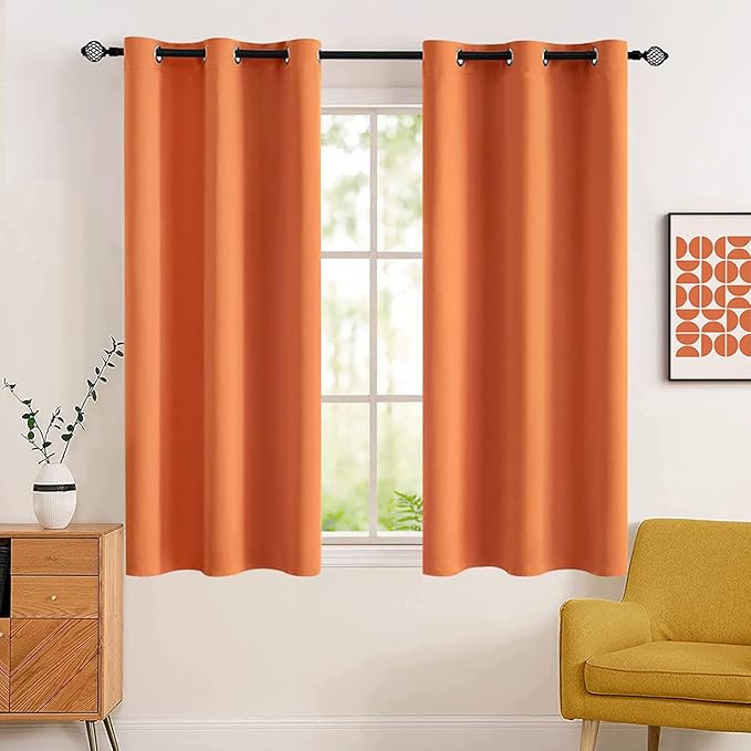 MIULEE Blackout Curtains Room Darkening Thermal Insulated Fall Drapes Solid Window Treatment Set Grommet Top Light Blocking Curtain for Living Room/Bedroom 2 Panels 42 x 63 inch, Orange