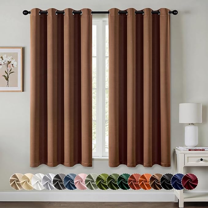 MIULEE Cappuccino Brown Blackout Curtains for Bedroom Living Room 63 Inches Long 2 Panels, Thermal Insulated Room Darkening Drapes Grommet Noise Reduction Light Blocking Window Treatments 50x63 Inch