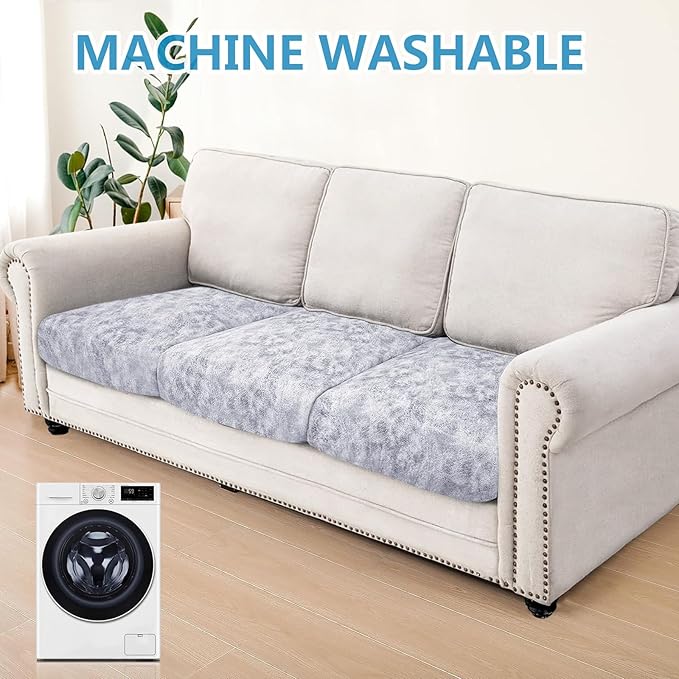 Leather Look Couch Cushion Covers Sofa Seat Slipcovers Sets Couches Furniture Protector for Sectional Armchair Loveseat Pets Kids Stretch Spandex Fabric (3 Cushion Sofa, Marble)
