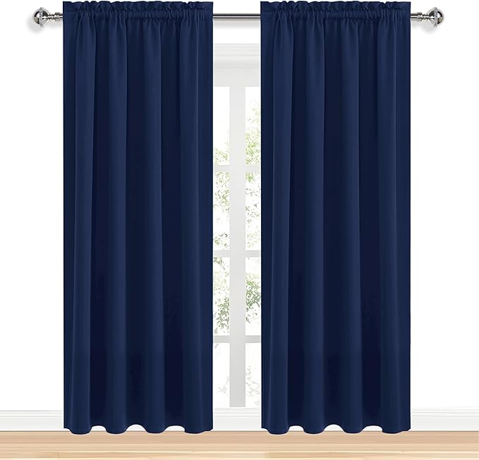 DWCN Navy Blue Blackout Curtains for Living Room 84 Inch Length 2 Panels Set, Window Drapes Thermal Insulated Room Darkening Rod Pocket Curtains for Kids Boys Room (W42 x L84 Inch, Navy Blue)