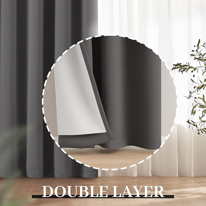 Yakamok Dove Grey 100% Blackout Curtains Grommet Window Treatments with 2 Thick Layers-Light Gray Room Darkening Thermal Insulated Drapes Set of 2 for Bedroom Living Room 52 Inches by 96 Inches length