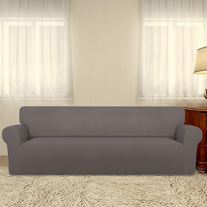 PureFit Super Stretch 4 Seater Sofa Slipcover – Spandex Non Slip Soft Couch Sofa Cover, Washable Furniture Protector with Non Skid Foam and Elastic Bottom for Kids, Pets （XX Large, Taupe）