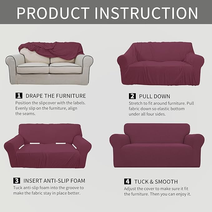 Easy-Going Stretch Oversized Loveseat Slipcover 1-Piece Sofa Cover Furniture Protector Couch Soft with Elastic Bottom for Kids Polyester Spandex Jacquard Fabric Small Checks ASH Rose