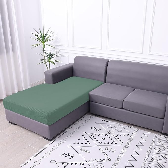 hyha Waterproof Sectional Couch Covers, Non Slip Sofa Couch Cushion Covers L Shape, Thick Stretch Jacquard Fabric, Washable Sofa Slipcovers with Elastic Bottom (1 Piece for Chaise XL, Green)