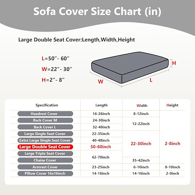 Couch Cushion Covers for Sofa Couch Covers Wear-Resistant Universal Sofa Cover Washable Stretch for Sectional Slipcovers (Texture-Light Gray,Large Double Seat Cover)