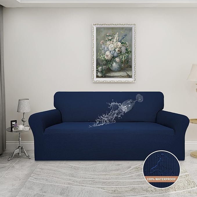 Easy-Going 100% Waterproof Couch Cover, Dual Waterproof Sofa Cover, Stretch Jacquard Sofa Slipcover, Leakproof Furniture Protector for Kids, Pets, Dog and Cat(Oversized Sofa, Navy)