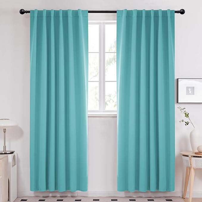 Deconovo Blackout Curtains, Thermal Insulated, W52 x L95 2 Panels, Back Tab, Machine Washable, Room-Darkening Drapes for Bedroom/Living Room Teal
