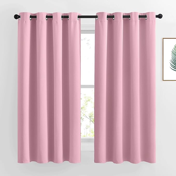 NICETOWN Blackout Curtains for Kids Room - Triple Weave Microfiber Home Thermal Insulated Solid Ring Top Blackout Panels/Drapes for Bedroom(Crystal Pink, Set of 2, 52 x 63 Inch)