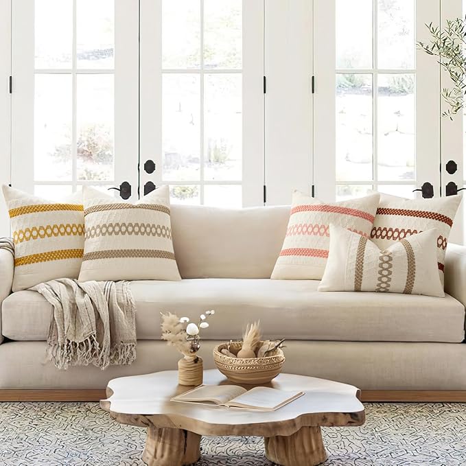 MIULEE Set of 2 Rust Decorative Pillow Covers 20x20 Inch Farmhouse Rustic Boho Couch Throw Pillows Modern Cotton Cushion Covers Retro Cute Macrame Woven Home Decor for Bed Sofa Chair
