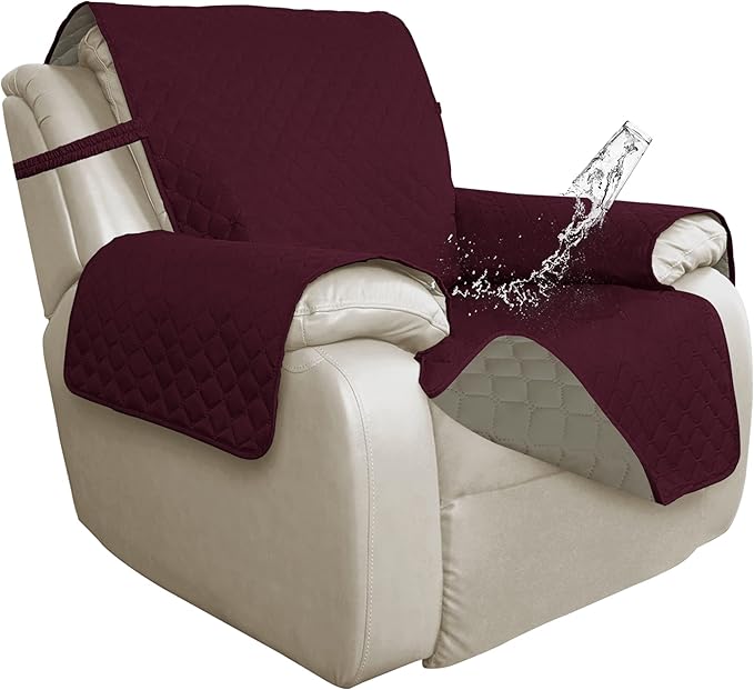ISSUNTEX Double Protection 100% Waterproof Recliner Covers for Living Room, Reversible Furniture Protector Recliner Couch Sofa Slipcover for Dogs, Pets, Kids (Oversized Recliner, Wine/Beige)