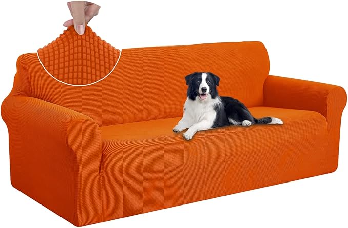 U-NICE HOME Stretch Couch Cover Sofa Cover Sofa Slipcover Furniture Protector for 4 Cushion Couch Sofa Pet Friendly(Oversized Sofa, Orange)