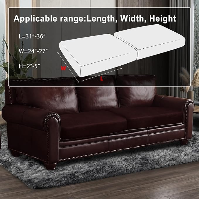 Leather Look Couch Cushion Covers Sofa Seat Slipcovers Sets Couches Furniture Protector for Sectional Armchair Loveseat Pets Kids Stretch Spandex Fabric (2 Cushion Sofa, Burgundy)