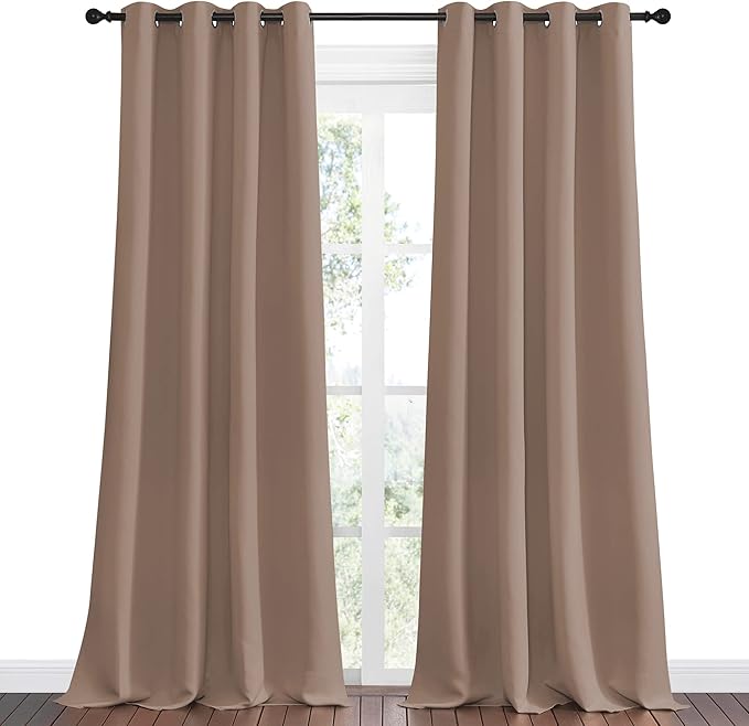 NICETOWN Bedroom Blackout Curtains and Drapes, Set of 2, 55 by 102 Inch, Cappuccino, Window Treatment Thermal Insulated Solid Grommet Blackout Draperies for Bedroom