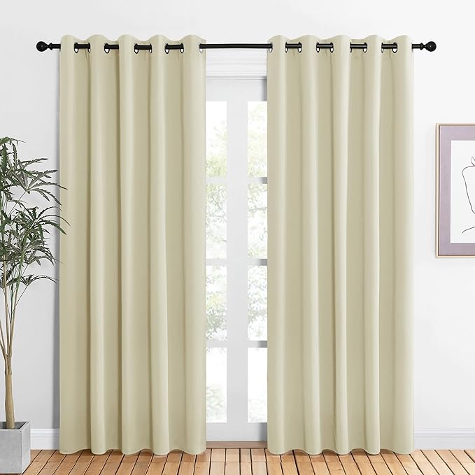 NICETOWN Room Darkening Draperies Window Curtain Panels, Thermal Insulated Grommet Room Darkening Curtains for Bedroom (Beige, 2 Panels, W60 x L84 -inch)