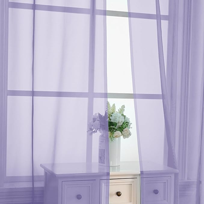 OVZME Lavender Sheer Curtains 84 Inches Long 2 Panels - Soft Light Filtering Window Sheer Panels for Living Room/Bedroom, Top Dual Rod Pocket, 1 Pair, Each 42Wx84L Inches