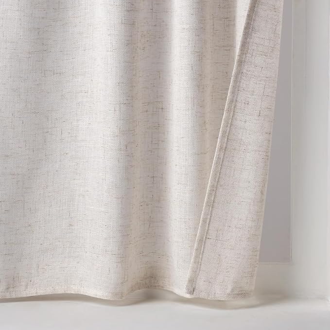 MIULEE Farmhouse Kitchen Curtains 24 Inch Length 2 Panels, Soft Thick Linen Textured Natural White Semi Sheer Light Filtering Short Cafe Tier Curtains for Small Half Window Back Tab Rod Pocket