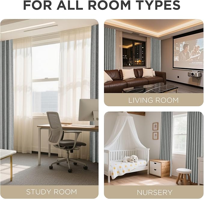 Joydeco Blackout Curtains for Bedroom - 84 Inch Long 100% Light Blocking 2 Panels Light Grey Drapes, Thermal Insulated Room Darkening Curtains, Linen Textured for Living Room, Rod Pocket & Back Tabs