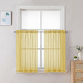 Chyhomenyc Mustard Yellow Short Sheer Curtains 30 inch Length, Light Filtering Half Window Curtians for Kitchen, Elegant Small Curtain for Basement Bathroom Cabinet, 42Wx30L inches, 2 Panels