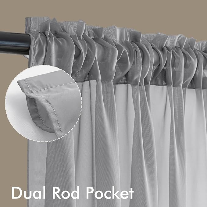 MIULEE Dark Grey Sheer Curtains 72 Inches Long, 4 Panels Set, Rod Pocket Light Filtering Window Drapes for Bedroom and Living Room, Elegant Airy Fabric, 54 x 72 Inches