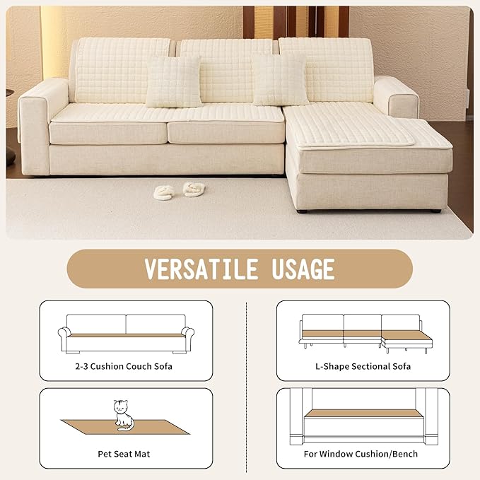 Velvet Couch Covers for Dogs, Dog Sectional Couch Covers, Pet Couchs Cover for 3-4 Seater, Couchs Protector for Dogs, Sectional Sofa Cover for Pet Washable(1PC,Beige White,27.6"×82.7")