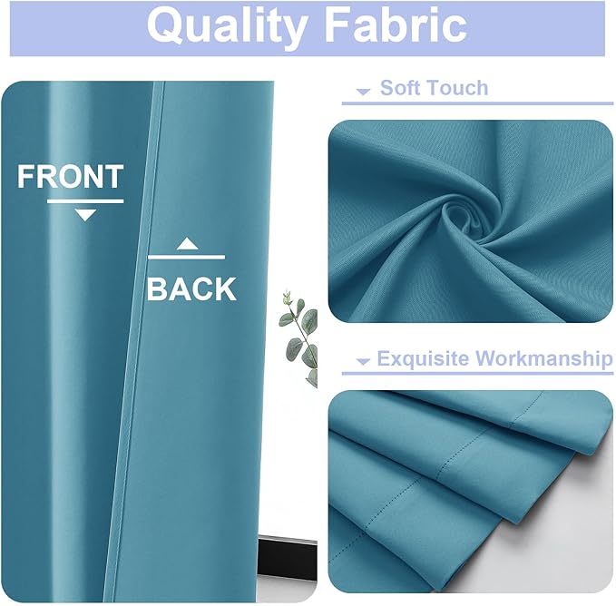 Simplebrand Ava Turquoise Blackout Curtains for Bedroom 84 Inch Length 2 Panels Set, Solid Thermal Insulated Privacy Nursery Window Treatment Curtains Blackout Drapes, W50 x L84 Inch, Turquoise