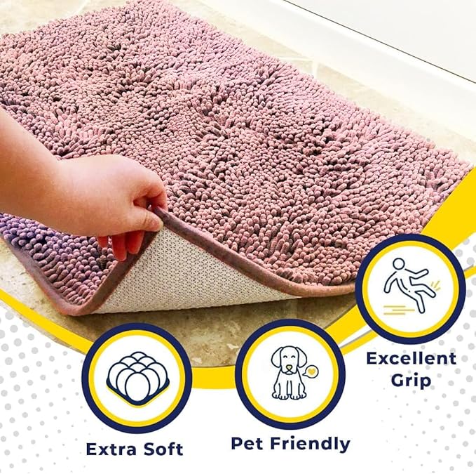 Muddy Mat® | Super Absorbent Door Mat Indoor, Microfiber Quick Dry Chenille Entryway Rug, Non-Slip Front Door Mat, Indoor Mats for Entryway, Machine Washable Pet Rug, Pink 19"x30"