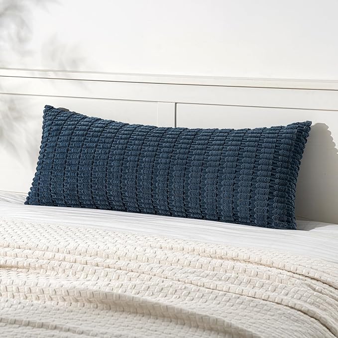 MIULEE Pack of 1 Blue Long Body Lumbar Decorative Throw Pillow Cover 14x36 Inch for Bed Couch Sofa Living Room Soft Boho Pillow Cover Modern Farmhouse Home Decor