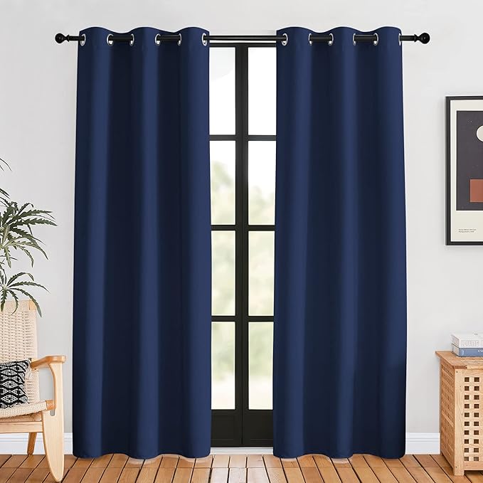 NICETOWN Blackout Curtain Panels, Navy, 1 Pair, 42 by 80-inch, Window Treatment Energy Saving Thermal Insulated Solid Grommet Blackout Drapes/Draperies