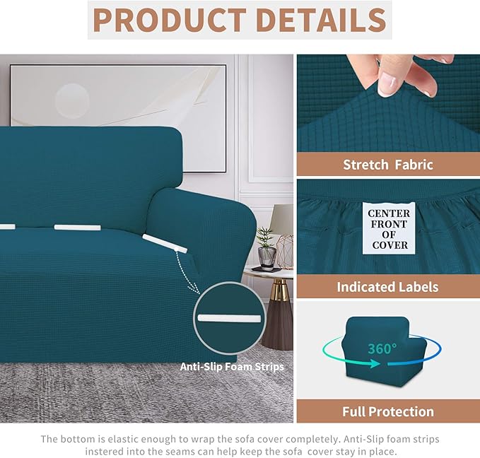Easy-Going 100% Waterproof Chair Couch Cover, Dual Waterproof Sofa Cover, Stretch Jacquard Sofa Slipcover, Leakproof Furniture Protector for Kids, Pets, Dog and Cat (Chair, Peacock Blue)