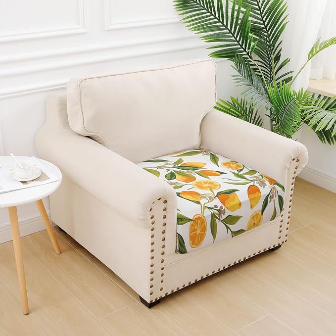 hyha Printed Couch Cushion Covers, Floral Sofa Covers Washable for Cushion Couch, Stretch Pattern Outdoor Cushion Covers for Patio Furniture with Elastic Bottom(Small, Lemon)