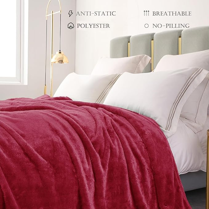 Exclusivo Mezcla Plush Fuzzy Fleece Bed Blanket Twin Size, Super Soft, Fluffy and Warm Blankets for Couch, Bed, All Season (Deep Red, 90x66 inches)