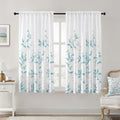 HOMEIDEAS Non-See-Through Teal and White Privacy Sheer Curtains 52 X 63 Inch Length 2 Panels, Leaf Floral Printed Light Filtering Semi Sheer Window Curtains Drapes for Bedroom Living Room