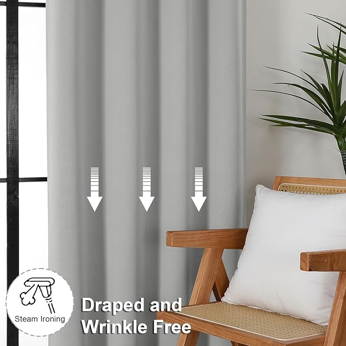 Simplebrand Ava Silver Grey Short 24 Inches Blackout Curtain 2 Panels Set, Half Window Rod Pocket Privacy Curtain Tiers for Kitchen, Curtains Blackout for Bathroom Shades, W30 x L24 Inch, Silver Grey