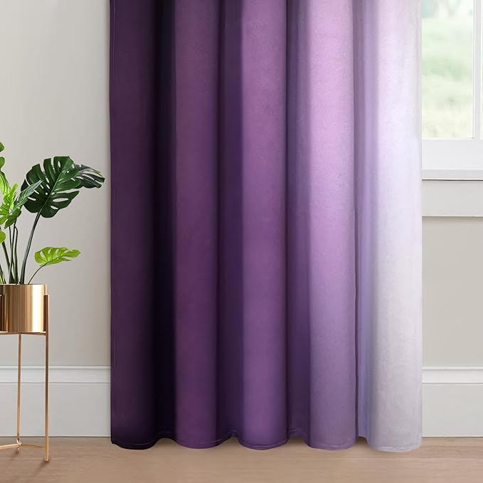 Yakamok Room Darkening Ombre Curtains 84 Inch Length, Purple and Greyish White Thermal Insulated Gradient Color Curtains,Light Blocking Grommet Window Drapes for Bedroom,62 Inch Width,2 Panels