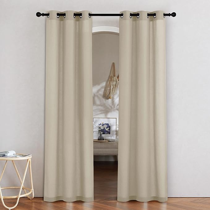 NICETOWN Angora Linen Doorway Curtains 80 inches Long, Grommet Thick Linen Weave Semi Sheer Window Treatments Privacy Assured with Light Filtering for Bedroom/Side Door, W34 x L80