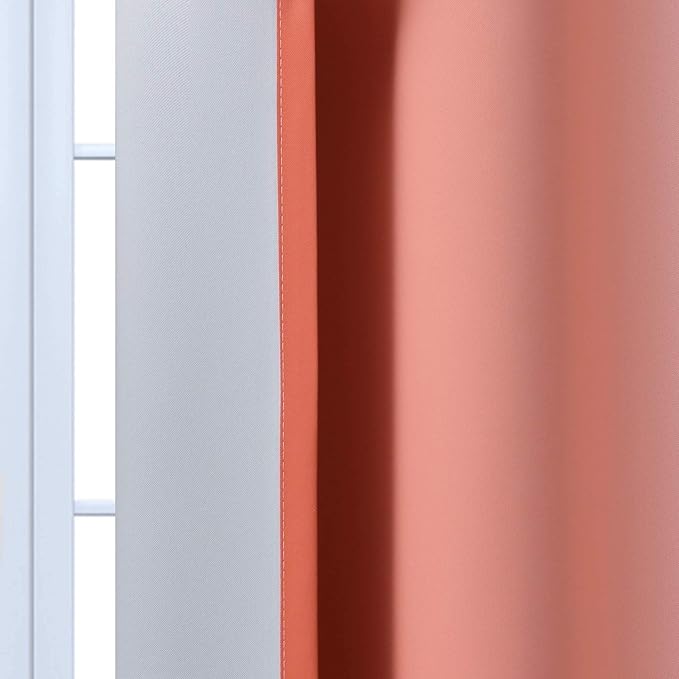 Yakamok Light Blocking Ombre Curtains, Greyish White and Coral Gradient Color Curtains with Grommet,Room Darkening Window Drapes for Bedroom (52x84 Inch, 2 Panels)