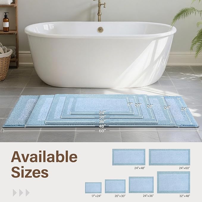 Bathroom Rugs 30x20 Non Slip Washable, Light Blue Bath Mat for Bathroom Floor Tub, Soft Absorbent Quick Dry Mats for Shower, Bathtub,Home Decor