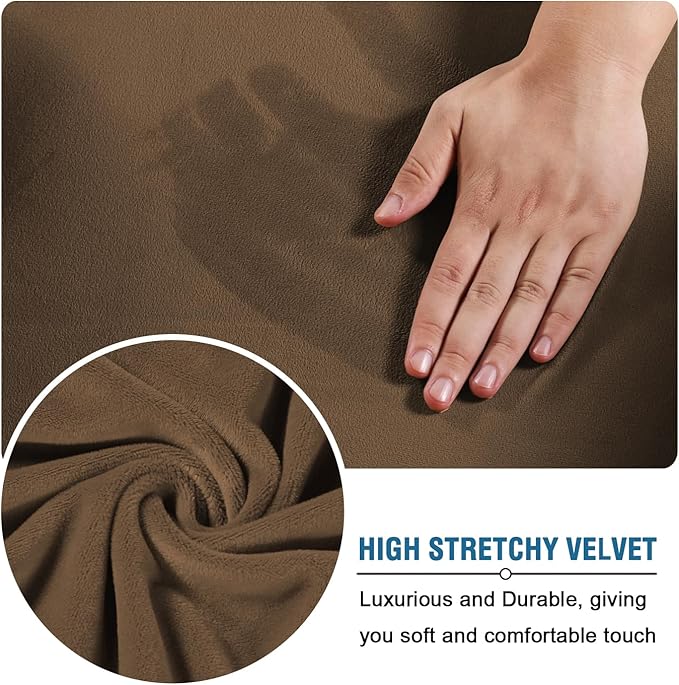 H.VERSAILTEX Modern Velvet Plush 4 Piece High Stretch Sofa Slipcover Furniture Protector Form Fit Velvet Extra Large Sofa Cover for 3 Cushion Couch Width Up to 105 Inch (XL Sofa, Bronze Brown)