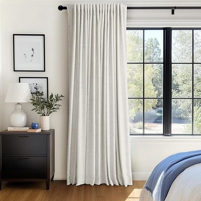 100% Blackout Shield Linen Blackout Curtains for Bedroom 96 Inches Long, Back Tab/Rod Pocket Living Room Drapes, Thermal Insulated Blackout Curtains 1 Panel Set, 100" W x 96" L, Beige