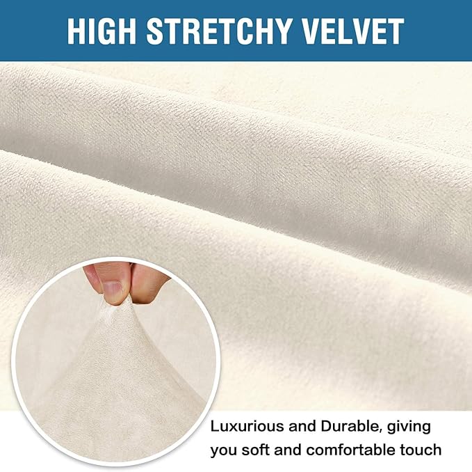 H.VERSAILTEX Stretch Velvet Sofa Covers for 3 Cushion Couch Covers Furniture Protector Soft with Non Slip Elastic Bottom, Crafted from Thick Comfy Rich Velour (Large Sofa 90"-97", Ivory)