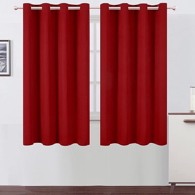 LEMOMO Red Blackout Curtains/52 x 63 Inch/Set of 2 Panels Room Darkening Curtains Thermal Insulated Living Room Curtains