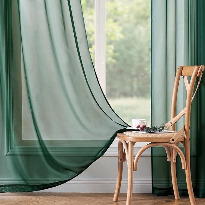 MIULEE 2 Panels Christmas Solid Color Sheer Window Curtains Elegant Window Voile Panels/Drapes/Treatment for Bedroom Living Room (54X90 Inches Hunter Green)