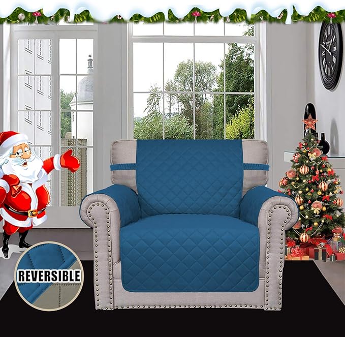 Easy-Going Chair Sofa Slipcover Reversible Sofa Cover Water Resistant Couch Cover Furniture Protector Cover with Elastic Straps for Pets Kids Children Dog Cat (Chair, PeacockBlue/Beige)